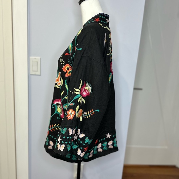 Johnny Was Linen Embroidered Black Kimono Jacket, size Large, like new! - Picture 4 of 14